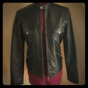 True religion black leather jacket